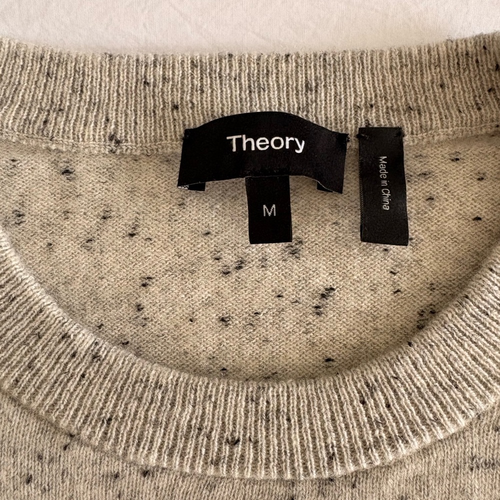Theory Black and Cream Speckled Knit Top